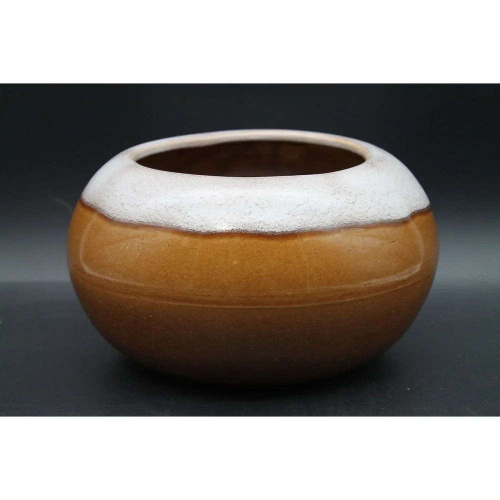 Vintage Studio Art Pottery Vase Brown White Drip Glaze Signed 8